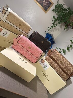Coach Signature Canvas Crossbody Bag - Pink & Brown Variants